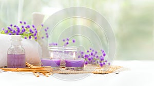 Spa beauty massage health wellness background.Â  Spa Thai therapy treatment aromatherapy for body woman with purple flower